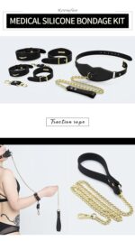 Silicone Three-Pcs Set(Handcuffs/Ankle Cuffs/ Breathable Mouth Gag)